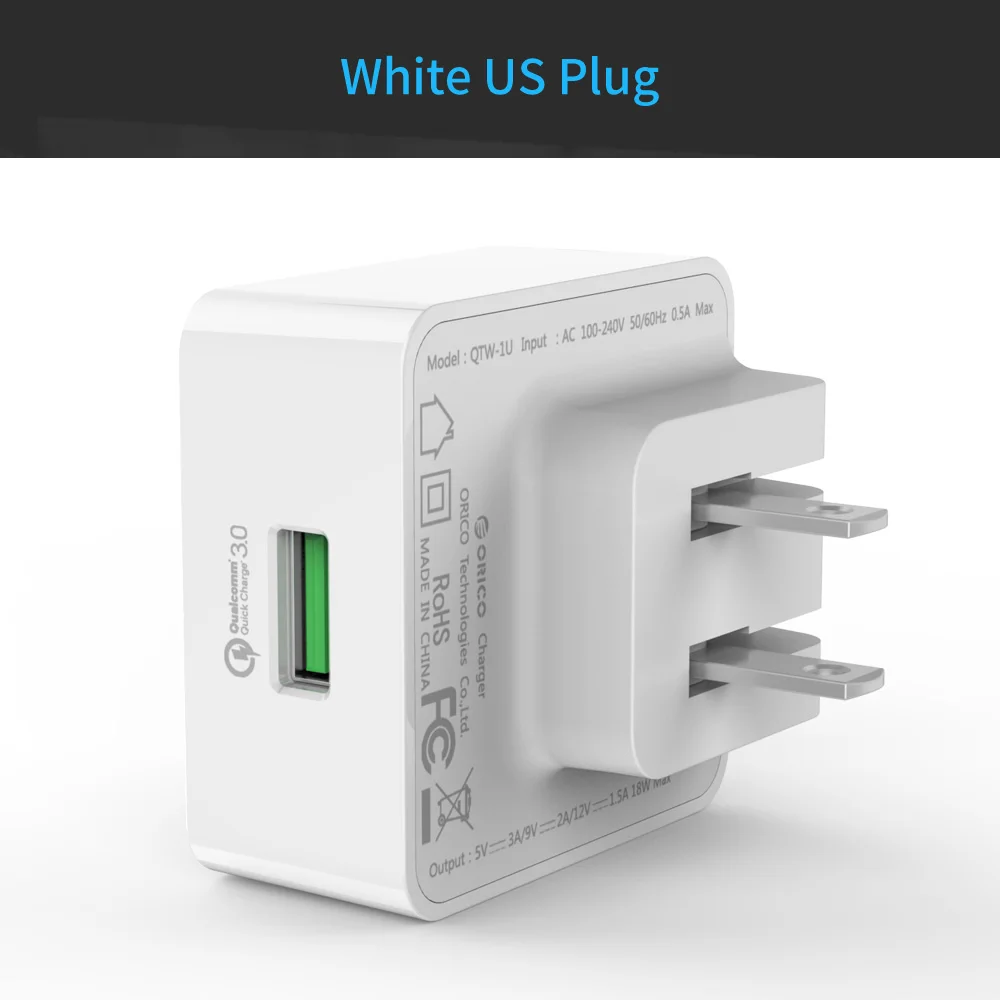 ORICO QC3.0 USB быстрое зарядное устройство с микро USB кабелем для samsung Xiaomi huawei - Тип штекера: US White