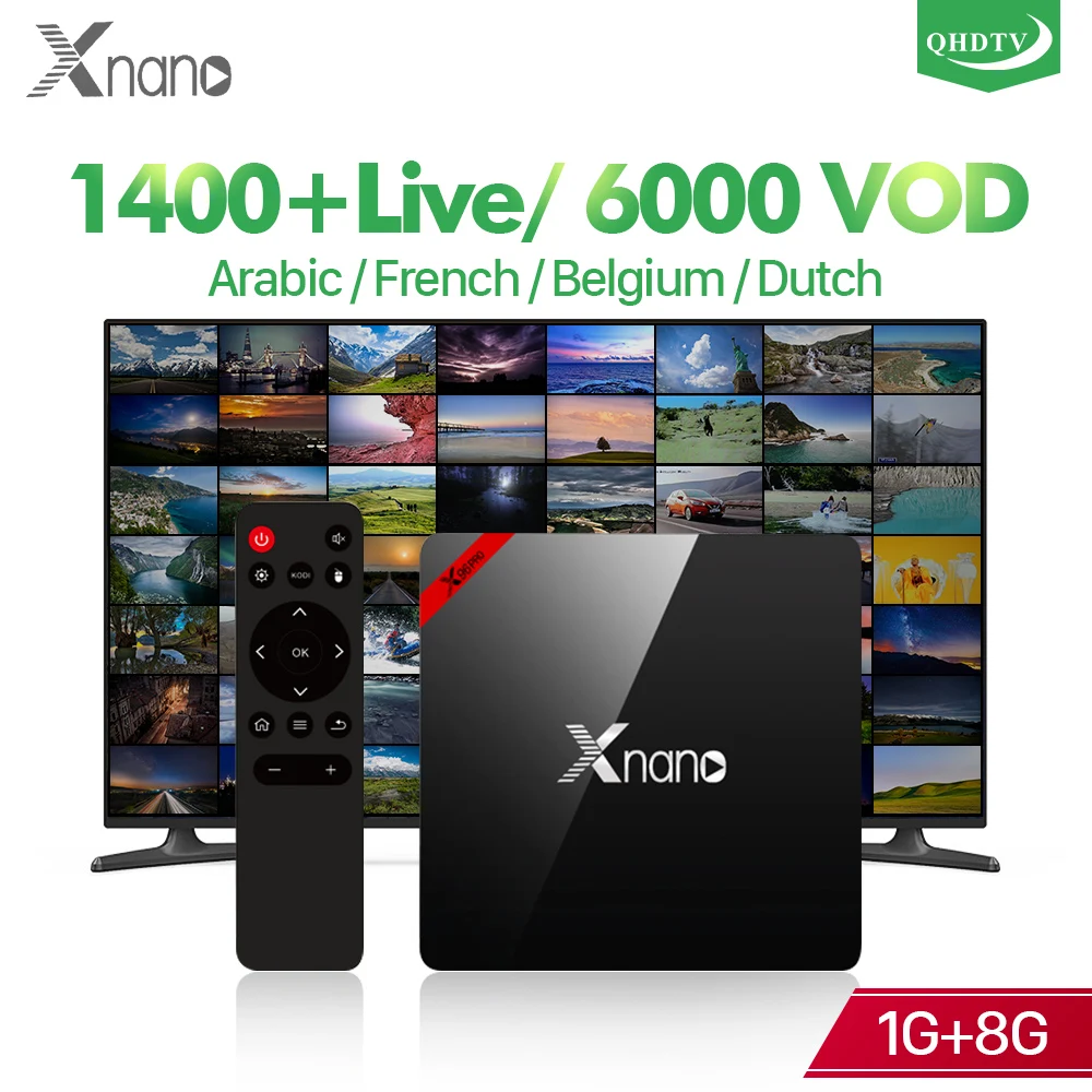 

IPTV Netherlands Spain France Arabic IP TV XNANO Android 1+8G 4K Support BT 3D H.265 French English Italy IPTV 1 Year Code Box