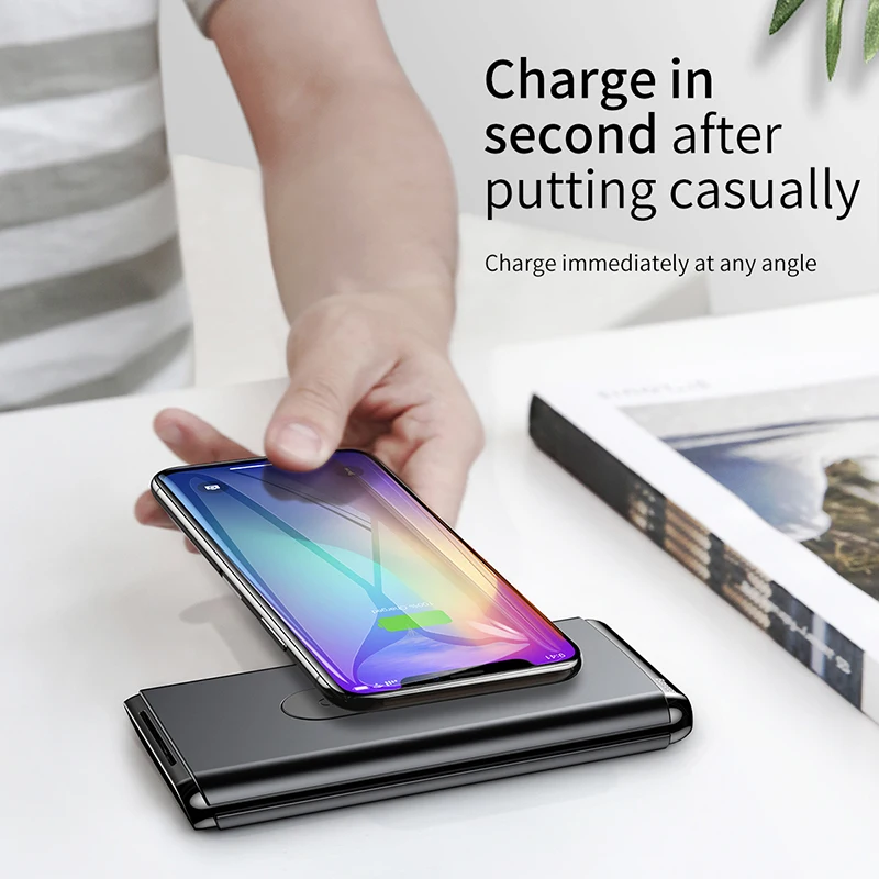 Baseus Wireless Power Bank 10000mah For iPhone XR Xs Max Portable External Battery Pack LCD Display QC3.0 Fast Charger Powerbank