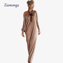 Moda ziamonga Casual suelta mujer otoño largo Maxi vestido Sexy Vintage de manga larga Boho Vestido de playa Vestido largo de talla grande