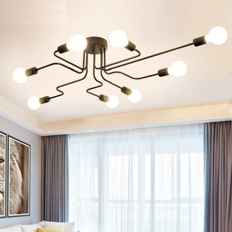 Wrought Iron 4 6 8 Lights Multiple Rod Pipe Arm Ceiling Dome Lamp Creative Personality Retro Nostalgia Cafe Bar Ceiling Light Ceiling Lights Lamp Creativeiron Ceiling Lights Aliexpress