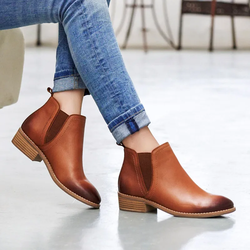 Women's Boots 100% Genuine Leather Martin Boots ankle Boots Women Winter Shoes Brand Pointed Toe Chelsea Boots Botines Mujer