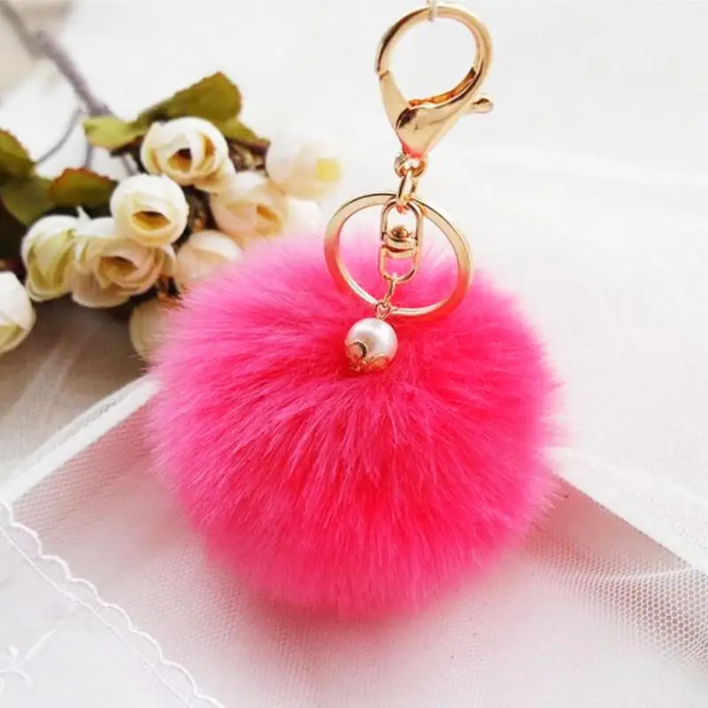 

Hot Unique Keychain Woman Handbag Keychain Pompon Keychain Fur Plush Key Ring Holder Bags Charm Women's Jewelry Pendant