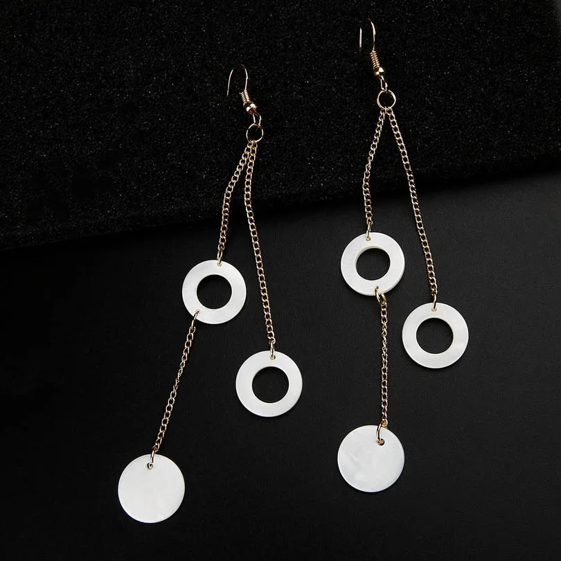 2017 New Round Shell Long Earrings For Women Vintage Tassel Gold Chain