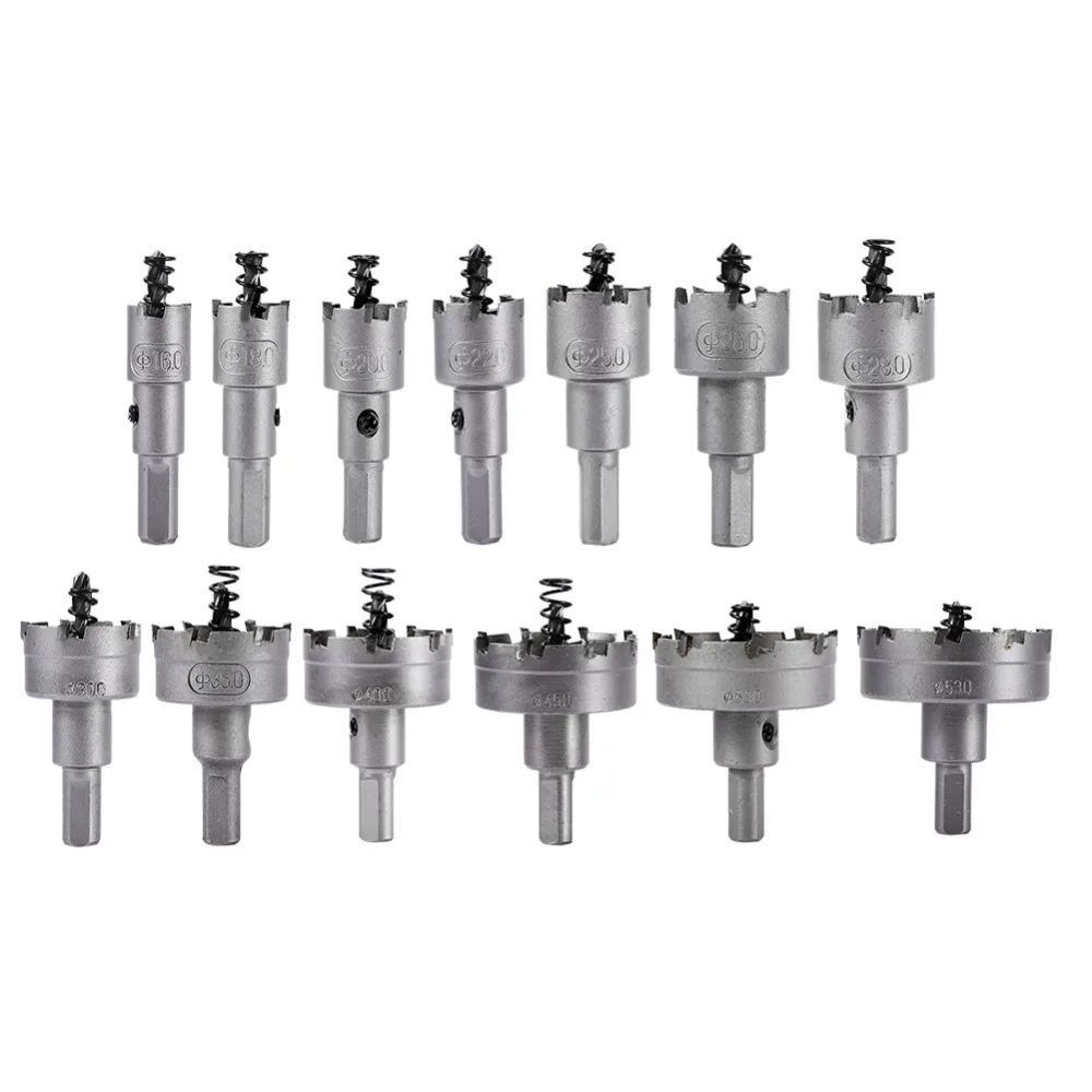 13pcs-set-16-53mm-Carbide-Tip-Drill-Bit-Hole-Saw-Set-Stainless-Steel-Metal-Cutter-Hole