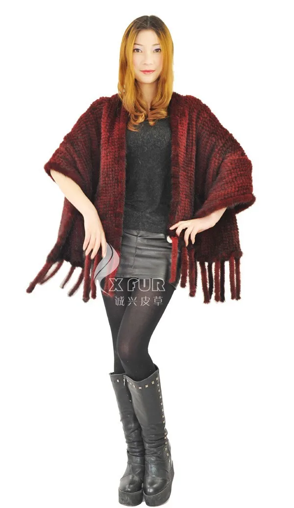 CX-B-M-25D зима дамы супер качество подлинной большой норки бахромой меховой шарф шаль с карманами