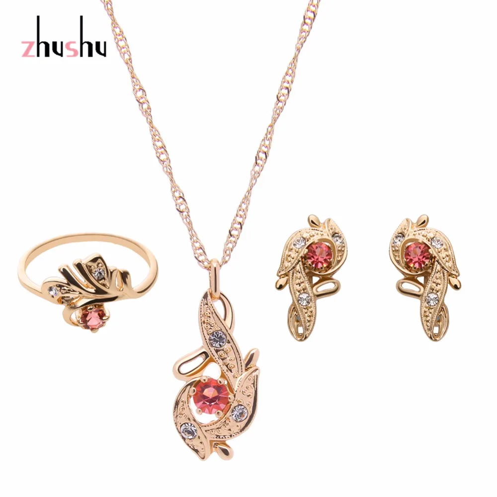 New Trendy Rose Gold Color Necklace Set Women Jewelry Wholesale Flower Leaves Chain Necklace ...