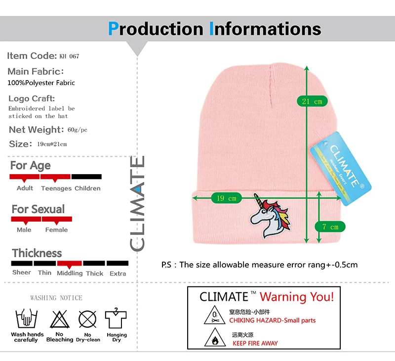 Климат шапка Единорог Розовый Единорог шапочки для девочек Женская зимняя теплая шапка хорошие мягкие вязаные шапки зимняя Лыжная шапочка для женщин девочек