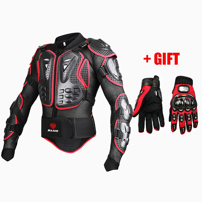 Мото Гонки на мотоциклах полный корпус броня куртки Защитное снаряжение moto rcorss куртка+ полный палец мото Защитное снаряжение Перчатки - Цвет: RED