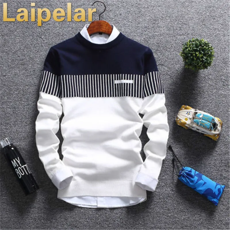 

Long Sleeve Men Casual Autumn Sweater Patchwork Color Pullover Striped Long Sleeve Sweater Laipelar Men Colorblock Sweater Tops
