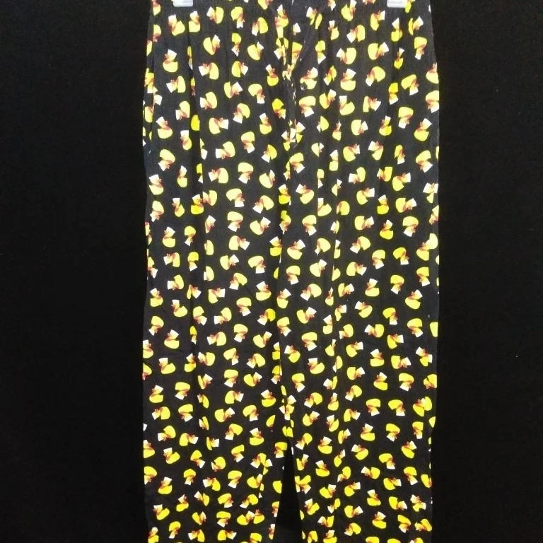 Addiction mens pajama pants size L large black yellow ducks lounge pjs