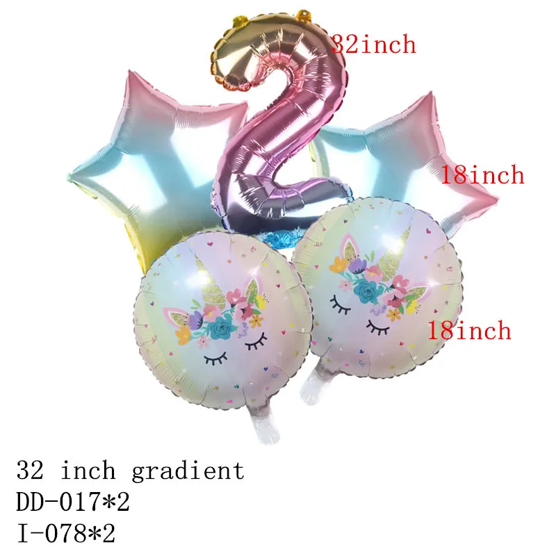 Hdbfh 5 шт./лот Новинка 32-дюймовый градиентная расцветка; Высота цифровой Единорог алюминий воздушный шар для вечерние на день рождения украшение шар - Цвет: 2