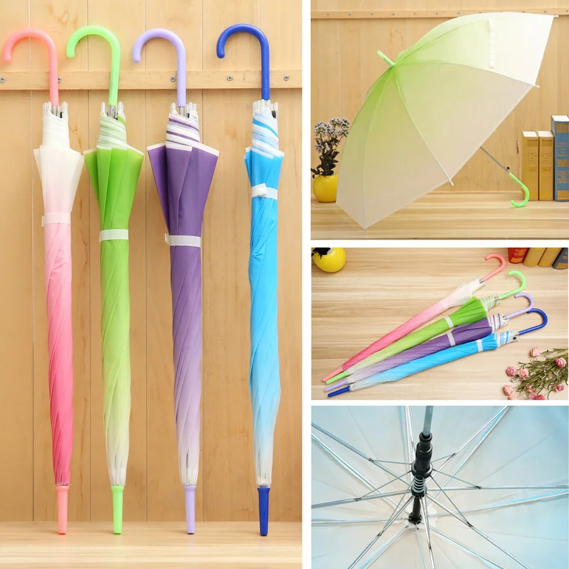 Gradual Change Color Transparent Long Handle Umbrella Rain Stopper Dual