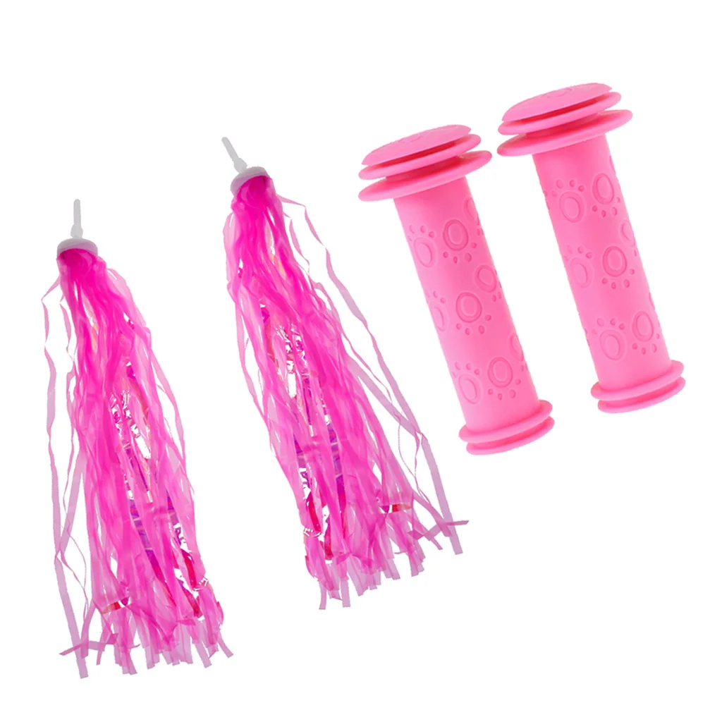 Kids Bicycle Handlebar Grip + Bike Streamers Tricycle Handlebar Grip Tassels Bicycle Brake Grip Protector