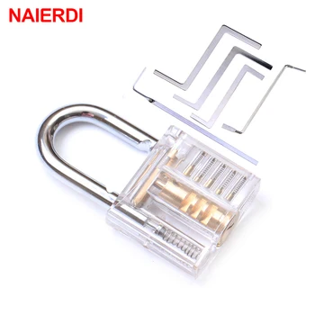 

NAIERDI Transparent Visible Pick Cutaway Mini Practice Padlock Lock With Broken Key Remove Hook Extractor Locksmith Wrench Tool