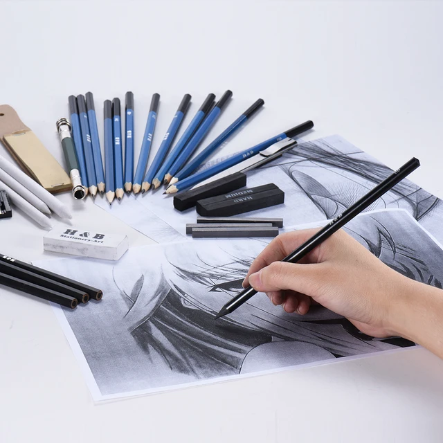 Drawing Pencil Set Professional Art Drawing Kit with Pencil Case / Graphite  Pencils, Sticks, Sharpeners, Erasers and Paper Pad Notebook