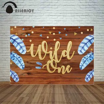 

Allenjoy wild one backdrop photocall brown wooden wall feather dots baby shower birthday photo background photography photophone