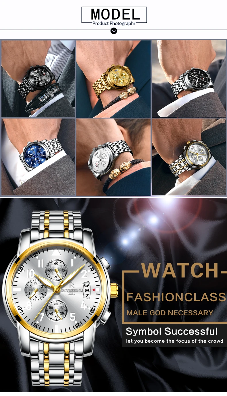 ONTHEEDGE модные Стиль Черный световой часы Для мужчин и Для женщин спортивный водонепроницаемый гаджет 30 М Полный Нержавеющая сталь