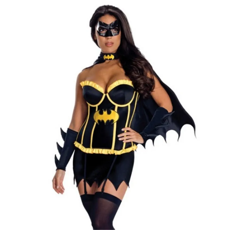 Высокое качество черный костюм Бэтмена для взрослых batgirl сексуальный супергерой косплей маска накидка чудо-женщина костюмы Хэллоуин для женщин