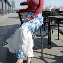 Весна и лето плиссированные печати Простой пышная Свободная юбка женский