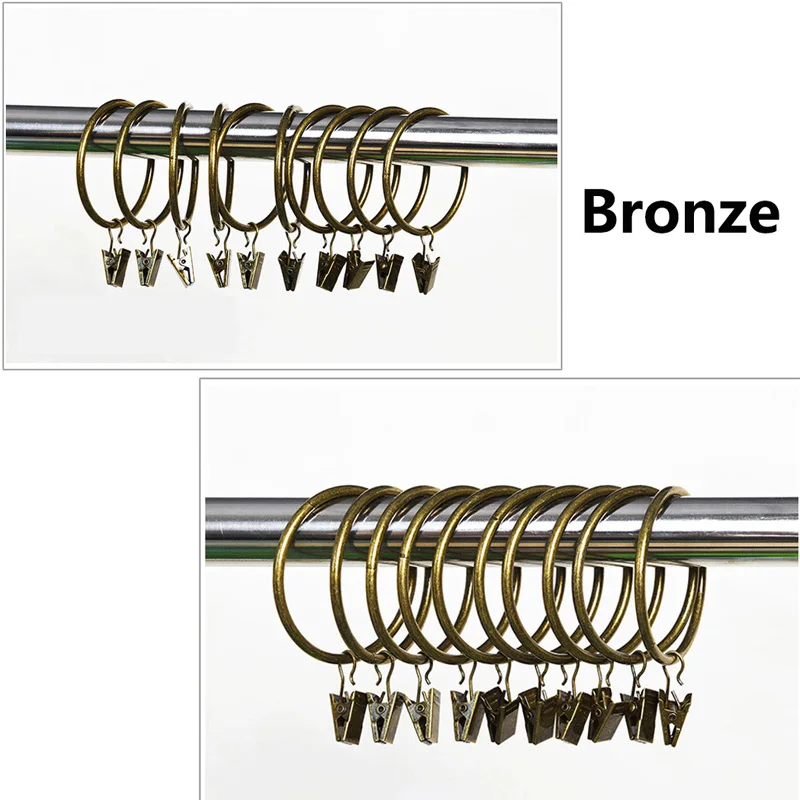 20 шт. оконные зажимы для штор, кольца для штор с зажимами, крючки для штор, внутренний диаметр 38 мм/1,5 дюйма, процесс покрытия