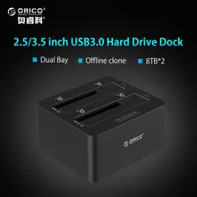 ORICO 2-bay External Hard Drive Docking Station USB3.0 to SATA 2.5 3.5 in with Offline Clone Support UASP Protocol 16TB(6629US3)