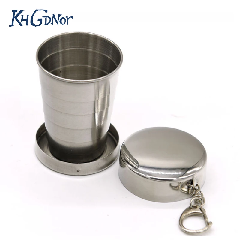 

Camping Mug Folding Cup With Keychain Stainless Steel Traveling Outdoor Bottel Telescopic Collapsible Cups Supplies Top Selling