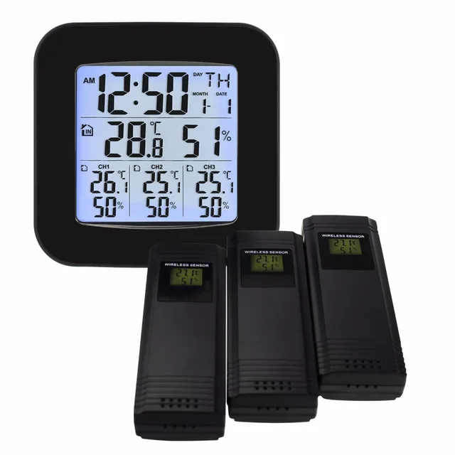 Weather Station w/ 3 Indoor/Outdoor Wireless Sensors Digital
