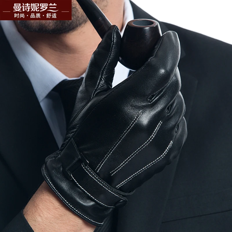 

Winter genuine leather gloves men's touch sreen leather gloves add cashmere or silk winter keep warm sheepskin gloves MLZ102