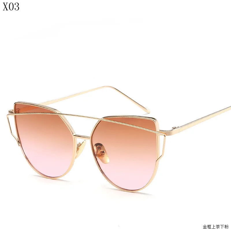 New Cat Eye Sunglasses Women Brand Designer Fashion Twin-Beams Rose Gold Mirror Cateye Sun Glasses For Female - Цвет линз: 3