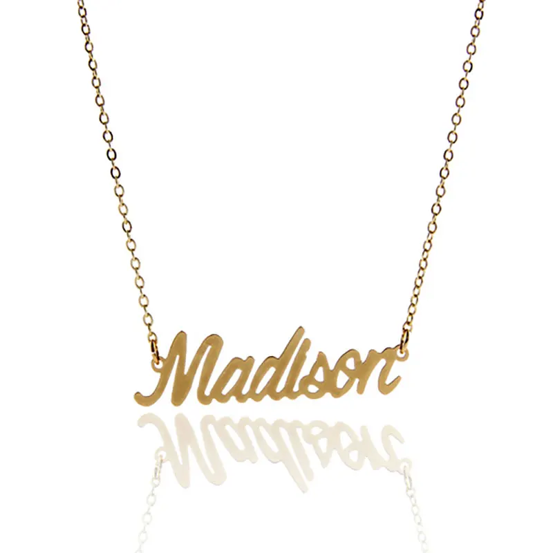

AOLOSHOW Name Necklace " Madison " Gold Color Cursive Nameplate Necklace for Women Stainless Steel Dainty Name Necklace ,NL-2379