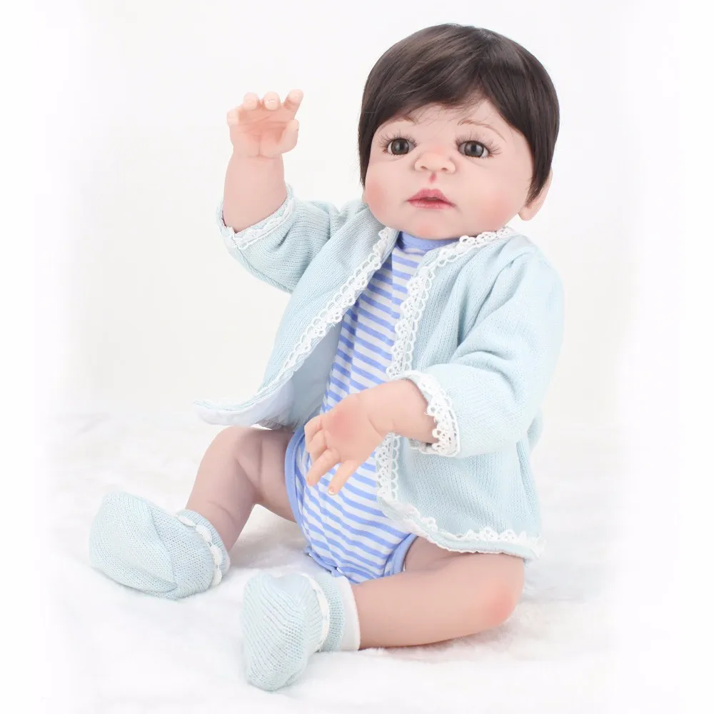 Силикона Возрождается Ребенка Куклы игрушки Новая Мода 55 см reborn кукол реборнРеалистичного мальчик кукла с Голубой одеждедетские