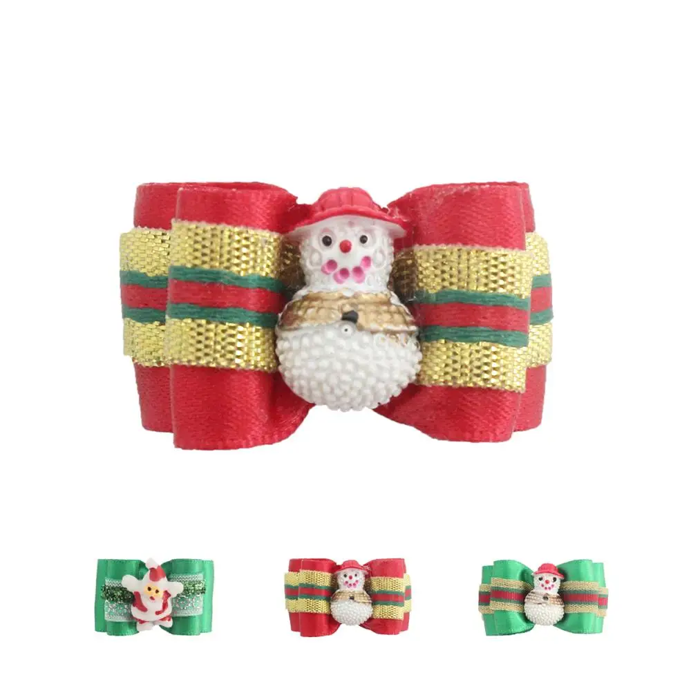 

50 Pcs Handmade Christmas Dog Bow Snowman Elderly Colored Ribbons Dogs Festival Bows 6025009 Pet Grooming Flower Head Wholesale