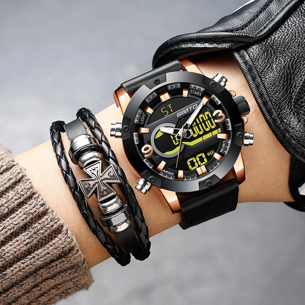 

GIMTO Cool Men Sport Watch Waterproof Digital Dual Display Wristwatch Luxury Military Clock Male Gold Watches Relogio Masculino