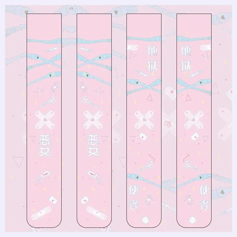 Розовые женские модные чулки выше колена с принтом kawaii нейлоновые длинные тонкие