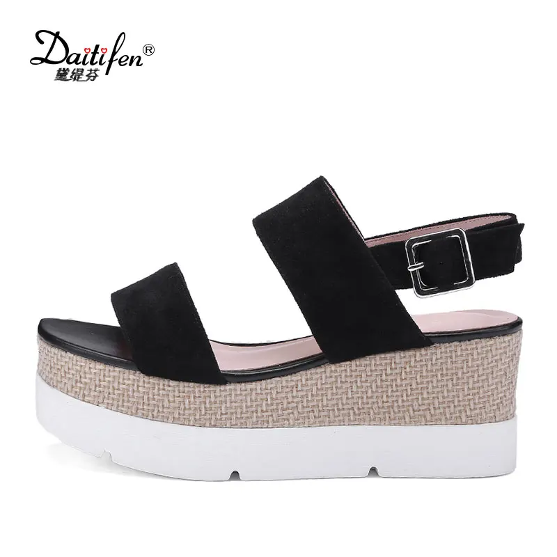 

Daitifen Summer Genuine leather Platform Sandals Women Leather Ladies Shoes Wedge Sandals High Heels Suede Fashion Sandals