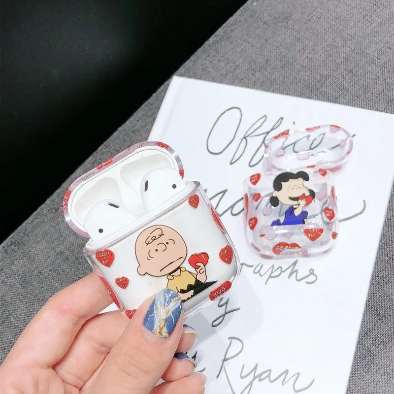 

Transparent Earphone Case for Apple AirPods Charging Box Cute Cartoon Charlie Brown Hard PC Crystal Cover Bag For Airpods Cases