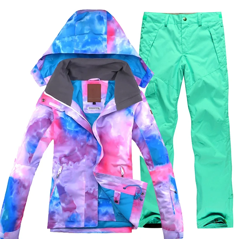 

Women Ski Suit multicolor Snowboard Outdoor Sport Wear Skiing Jacket+Pants Camping Riding Super Warm Clothing Set