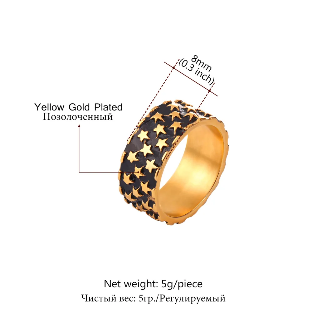 Звездное кольцо с эмалью и подарочной коробкой, кольцо из нержавеющей стали 316L/золотого цвета для мужчин/женщин GR2560