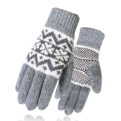 SUOGRY, мужские варежки, повседневные перчатки, вязаные перчатки, зимние теплые мужские и женские перчатки, плотные, креативные, теплые, с принтом, качественные - Цвет: snowflake light gray