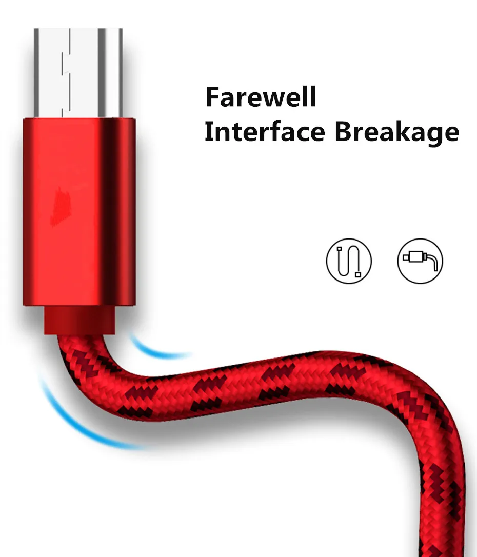 المصغّر USB كابل 2.4A النايلون سريع تهمة USB مزامنة كابل بيانات ل huawei سامسونج HTC LG اللوحي الروبوت ZTE الهاتف المحمول USB الشحن.