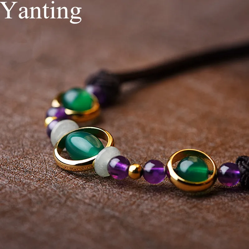 

Yanting Handmade Short Necklace For Women Purple Crystal Natural Green Stone Necklace Femme Ethnic Chokers Necklaces 070