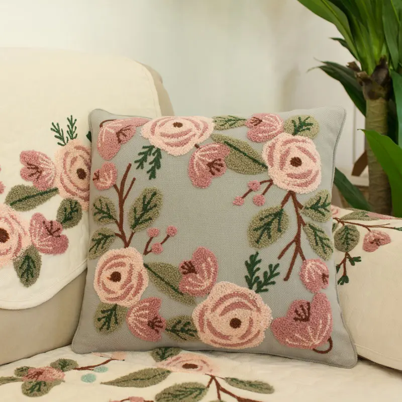 Tarohome Lu embroidery Cushion Case 45*45/50*50cm Hot Sale Hand embroidery Cushion Pillow Flower