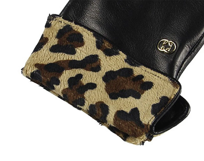 Брендовые перчатки из натуральной кожи, Модные леопардовые женские перчатки из овчины, осенне-зимние Бархатные Элегантные Дамская перчатка L127NC