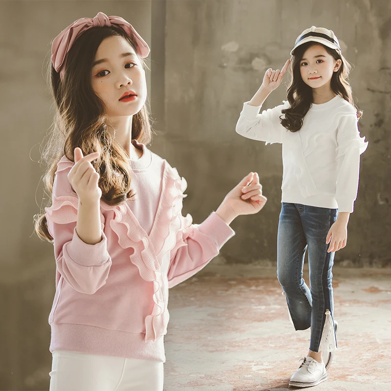 

Fashion Girls Hoodies 2019 New Arrival Baby Children Clothes Spring Lace Soft Cotton Long Sleeve Tops For Girls Sweatshirt Kids