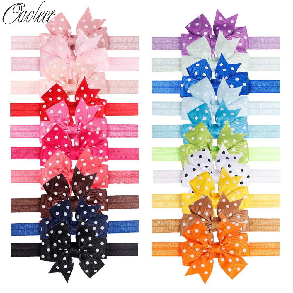 

3 Inch 20pcs/Lot Dot Pinwheel Headband for Girls Grosgrain Ribbon Bows Soft Elastics Headwear Handmade Children Hair Accessories