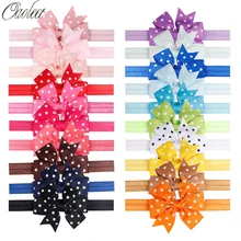 Serre tête à pois pour filles, 3 pouces, 20 pièces/lot, nœuds de ruban gros grain, élastiques doux, accessoires de cheveux pour enfants faits à la main 