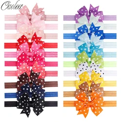 3 Inch 20pcs/Lot Dot Pinwheel Headband for Girls Grosgrain Ribbon Bows Soft Elastics Headwear Handmade Children Hair Accessories