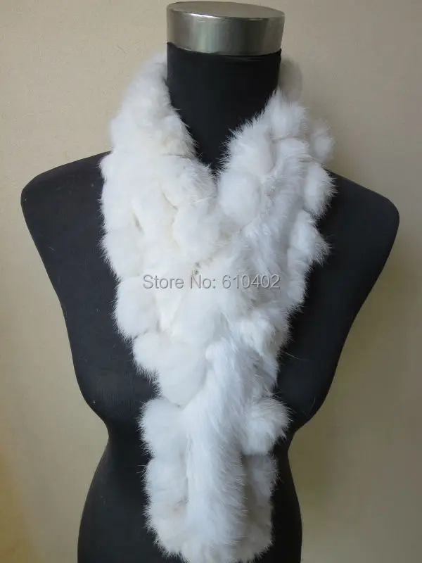 Новейший женский шарф ручной работы из натурального кроличьего меха с шарфом с шаром шейный платок Белый