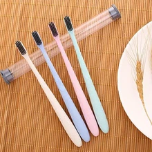 Экологичная пшеничная черная бамбуковая зубная щетка для ухода за полостью рта Зубы мягкая средняя бамбуковая щетка Чистка зубных протезов инструменты очиститель